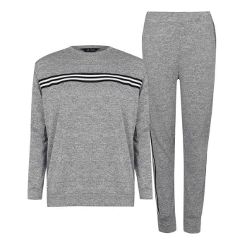 image of Miso Tape Striped Top and Joggers Tracksuit Loungewear Co Ord Set - Grey