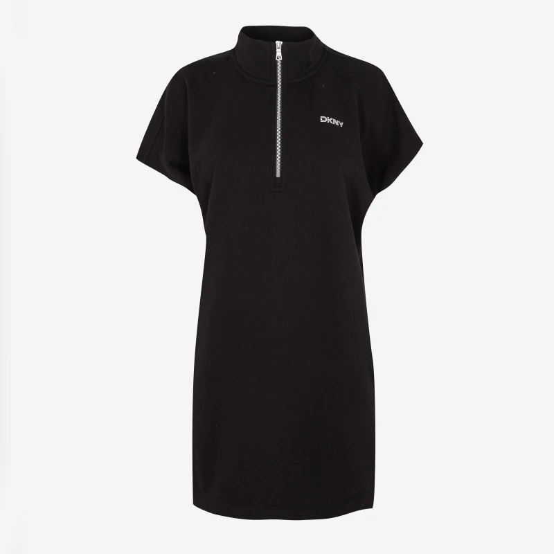 Image of DKNY Womens Half-Zip Knit Slim Fit Jumper Dress Black female 8 (XS)