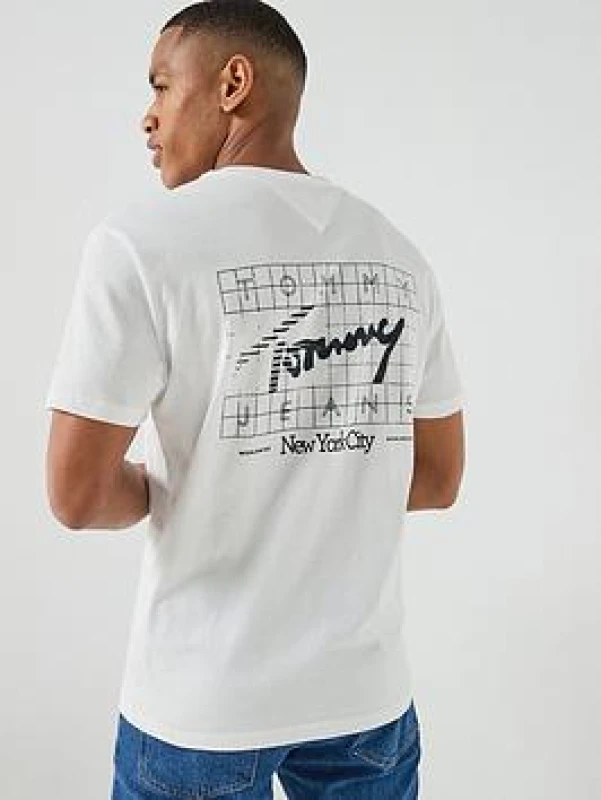 Image of Tommy Jeans Flag Logo Short Sleeve T-Shirt Ecru Cotton XL
