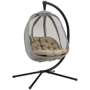 Image of Outsunny Hanging Egg Chair with Side Pocket - Khaki
