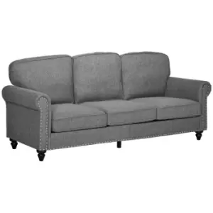 image of HOMCOM 3 Seater Sofas Fabric Couch With Nailhead Trim And Cushions - Grey