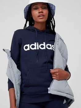 Image of adidas Essentials Linear Hoodie - Navy/White Size XL Women