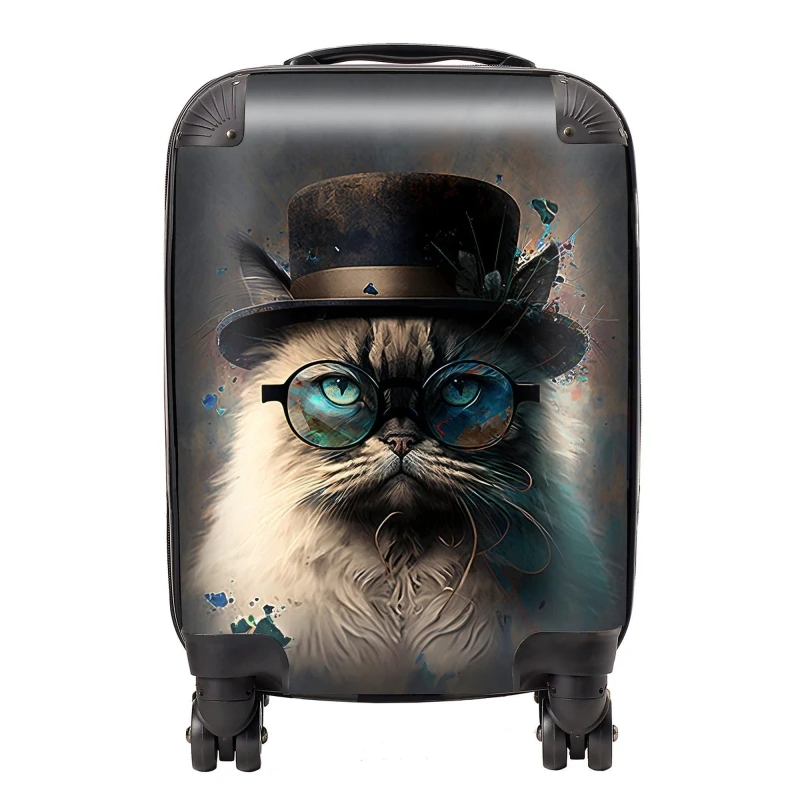 Image of Warren Reed - Designer Birman Cat Face Glasses & Hat Splashart Suitcase Size: Large Multicolor Unisex Large