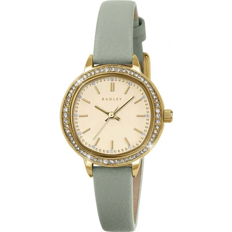 Image of Radley RY21970 Womens Light Green Leather Strap Gold Dial Watch