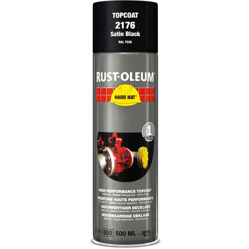 Image of Rust Oleum Hard Hat Metal Spray Paint 2176 Colour: Black Satin