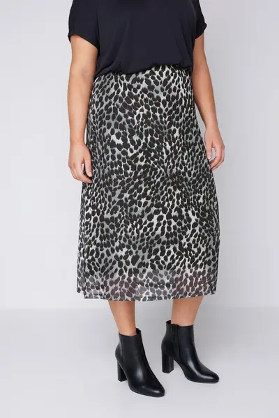 Image of Evans Printed Mesh Midi Skirt Grey