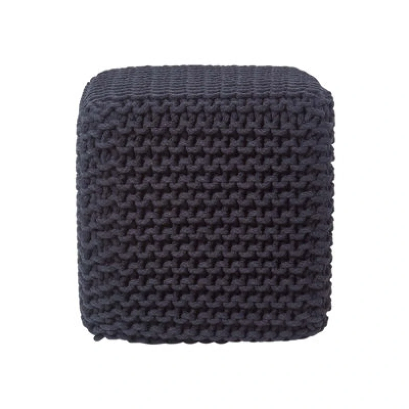 Image of Homescapes Cube Cotton Knitted Pouffe Footstool Black