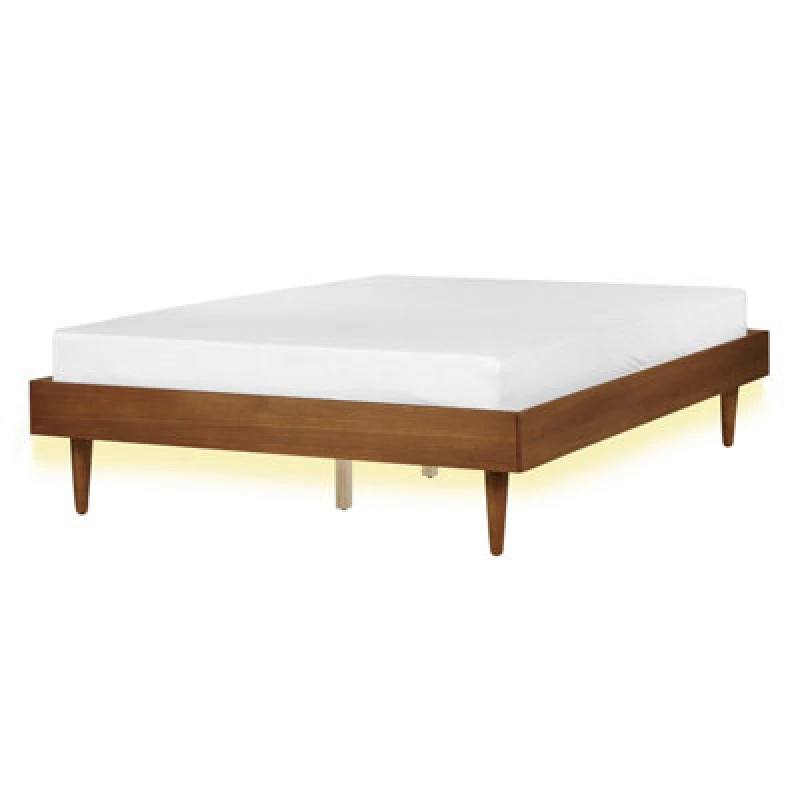 Image of Beliani Bed With LED Toucy 140 X 200 Cm (Eu Double) Brown Ash Wood