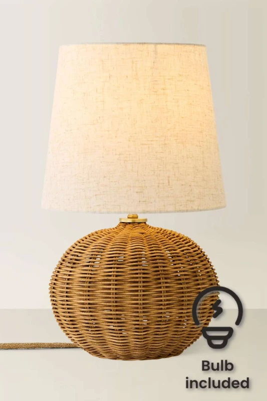Image of ValueLights Henrietta Natural Wicker Base with Linen Shade Table Lamp & Bulb Natural Unisex