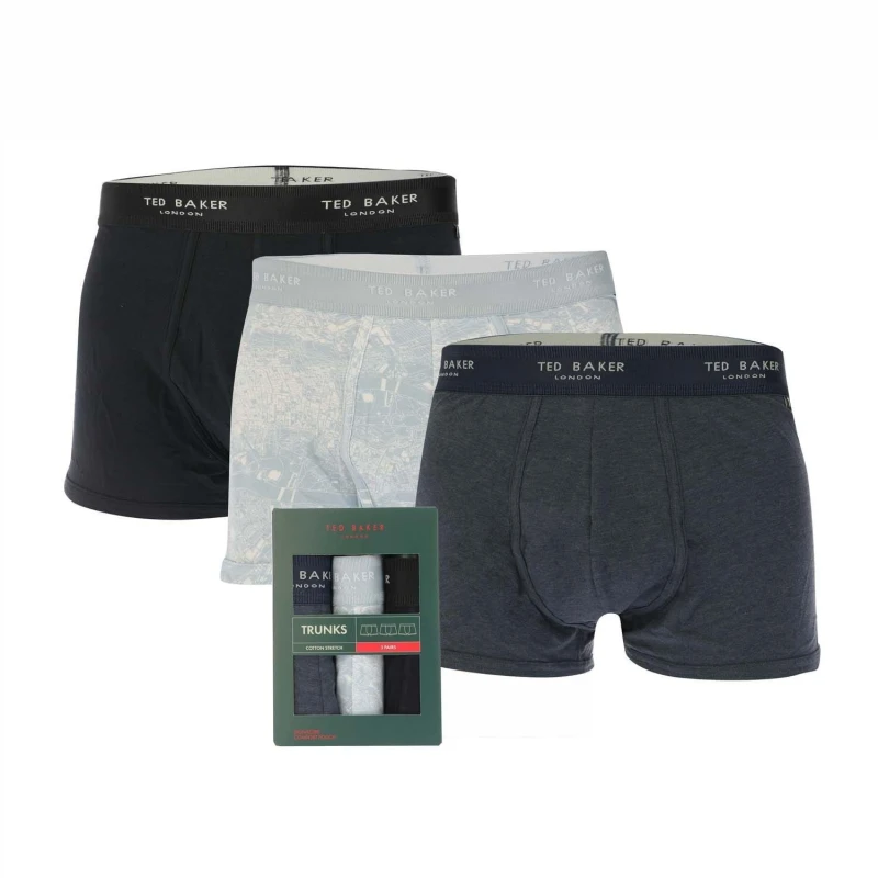 Image of Ted Baker 3 Pack of Cotton Trunks - Blue M Male