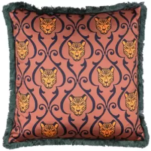 Image of Lupita Fringed Cheetah Cushion Rose/Emerald, Rose/Emerald / 50 x 50cm / Polyester Filled