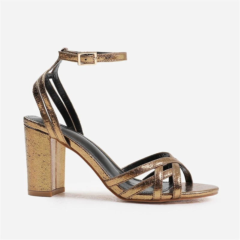 Image of Wheres That From Esmer Mid Block Heel With Cross Over Strap Detaili Deepgoldcrinkle female 4