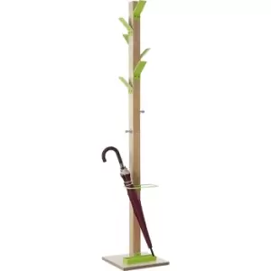 image of Coat stand, solid wood, with umbrella stand and drip tray, green head