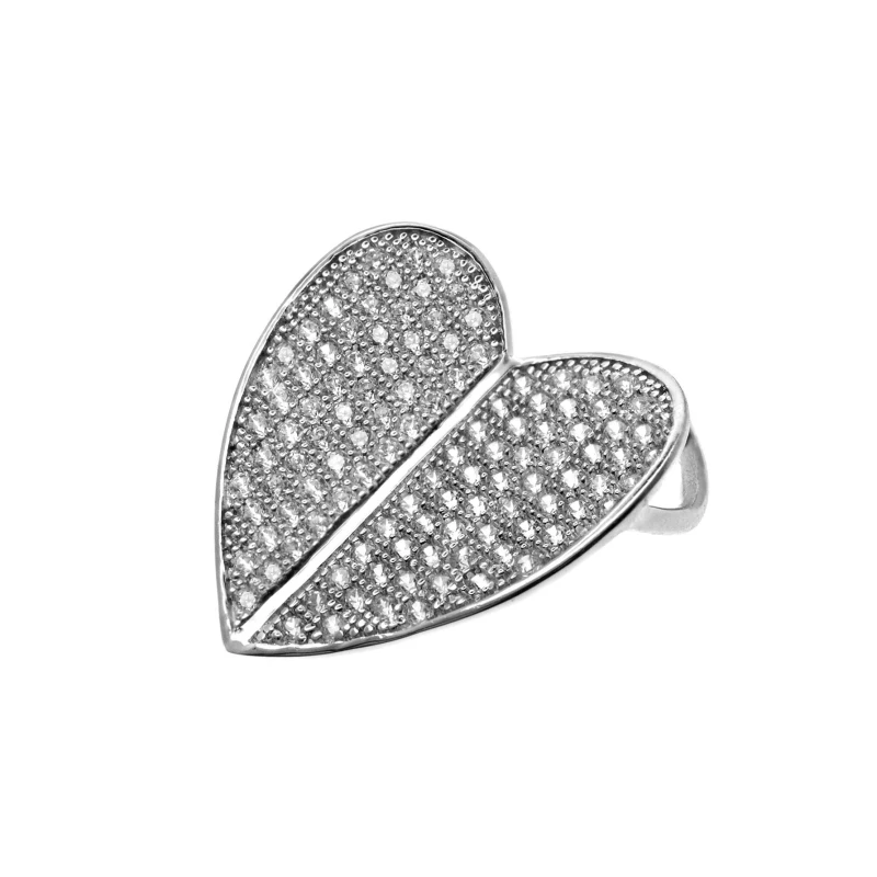 Image of Jewelco London Sterling Silver CZ Love Heart Charm Pendant Necklace 16>18 inch - RE1674 Silver