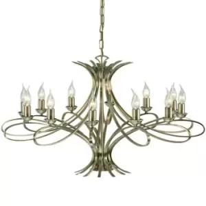 image of Eaves Hanging Ceiling Pendant Chandelier 12 Lamp Brushed Brass Curved Arm Light