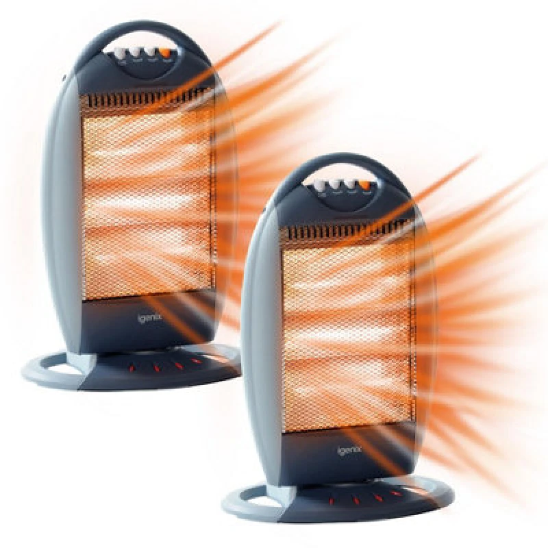 Image of Igenix Halogen Electric Heater, 3 Bar Heater 1200W (2 Pack) Grey