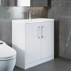 image of Hudson Reed Juno Floor Standing 2-Door Vanity Unit with Basin 2 800mm Wide - White Ash