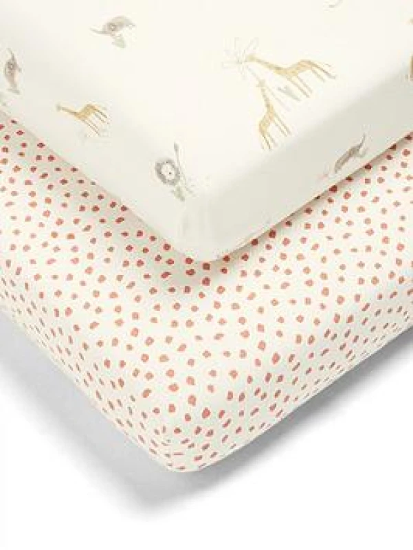Image of Mamas & Papas Jungle Cotbed Fitted Sheets- 2 Pack - Multi Print VLTD1 Unisex