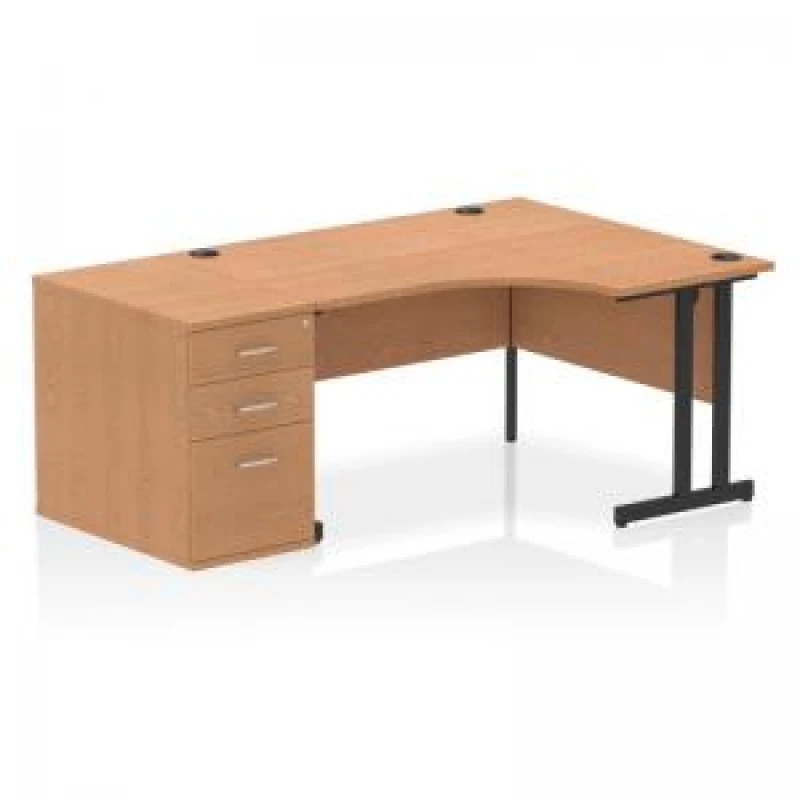 Image of Impulse Impulse 1400mm Right Crescent Office Desk Oak Top Black Cantilever Leg Workstation 800 Deep Desk High Pedestal IWSRC148BCOAK