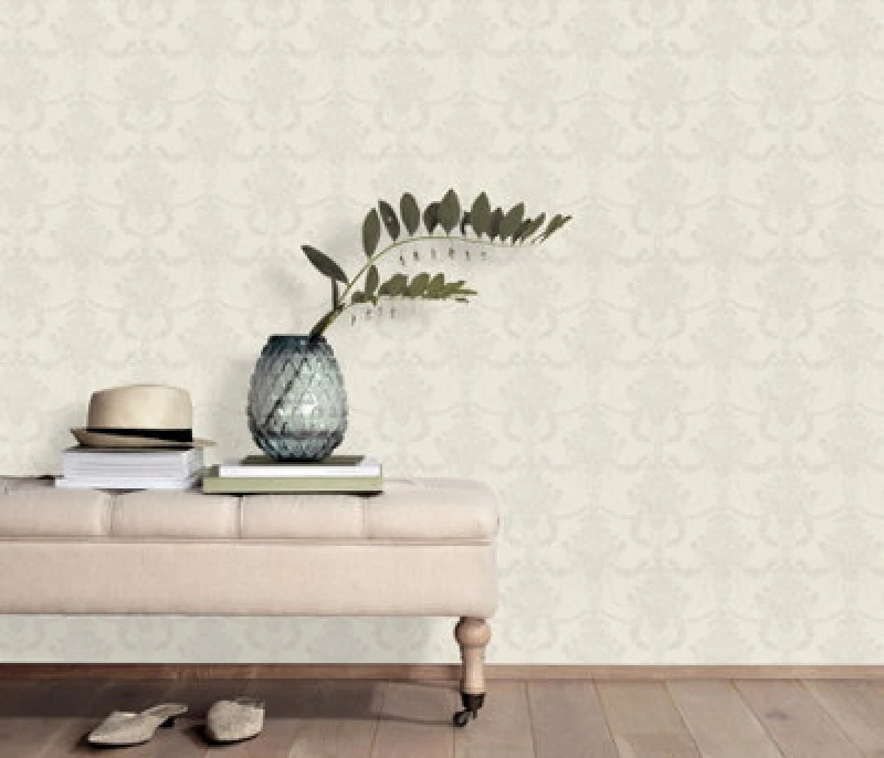 Image of Erismann Decadent Damask Textured Ivory Vinyl Wallpaper