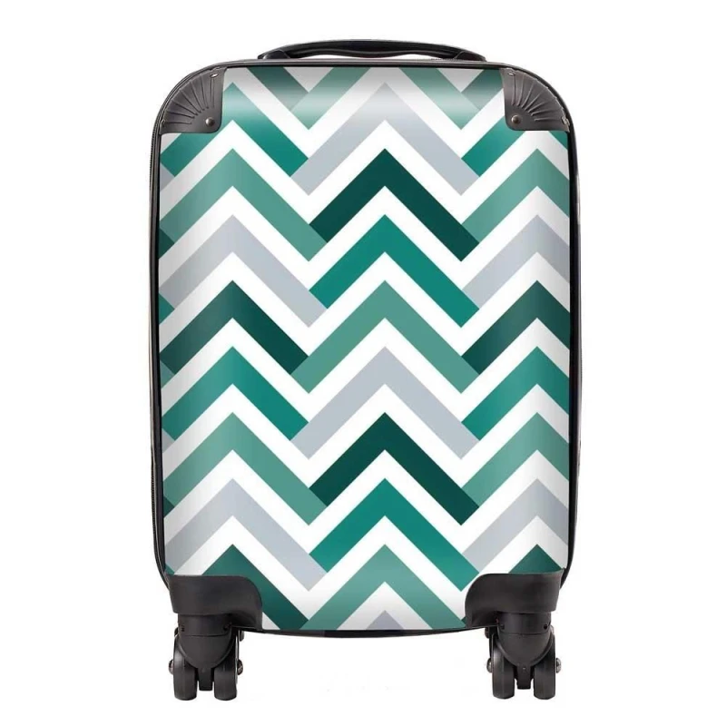 Image of Warren Reed - Designer Geometric Retro Vintage Colored Chevron Pattern Suitcase in Green Size: Small Green Unisex Small