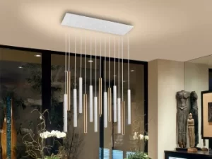 image of Varas Integrated LED 14 Light Cluster Drop Bar Ceiling Pendant Matt White, Gold