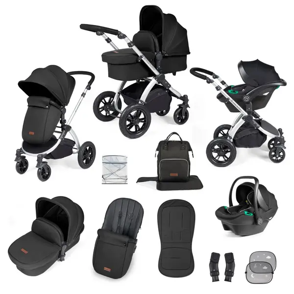 Image of Ickle Bubba Stomp Luxe All-in-One I-Size Travel System - Silver / Midnight / Black