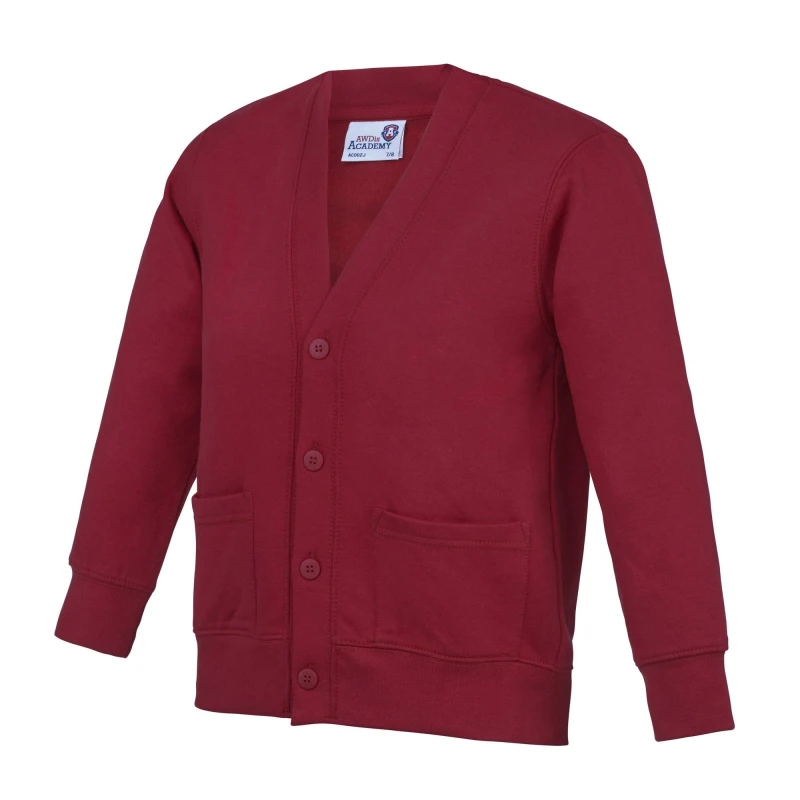 Image of AWDis Academy Button Up School Cardigan in Burgundy Size: 3-4 Years Burgundy Unisex 3-4 Years