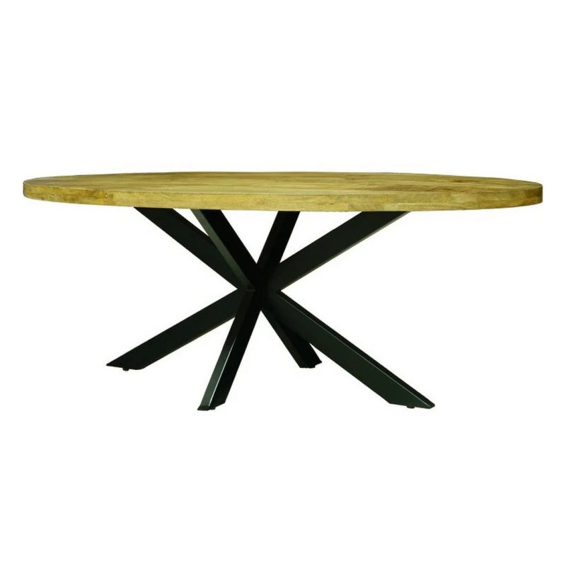 Image of Jaipur Furniture Ltd Kerela Oval Dining Table Spider Leg - Mango Wood/Iron - L100 x W200 x H76cm - PP Sawn Finish - Assembly Required in Brown Brown
