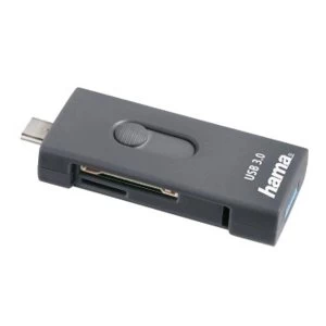 Hama USB 3.1 Type C + USB 3.0 Type A OTG Card Reader, SD/microSD, grey