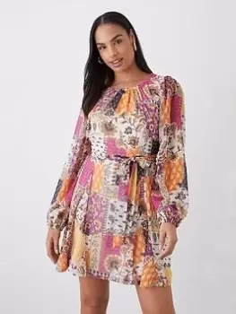 Image of Dorothy Perkins Patchwork Print Chiffon Mini Dress - Multi, Size 10, Women