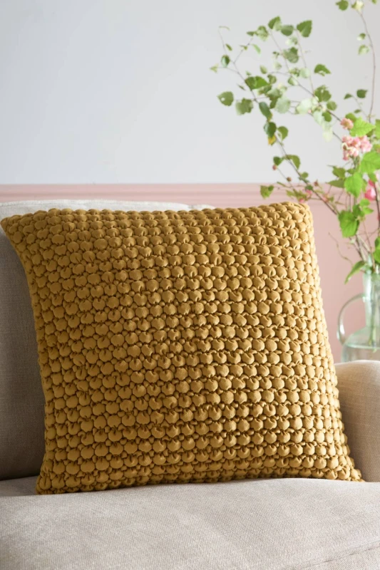 Image of Appletree Bobble Quilted Velvet Touch 55cm x 55cm Filled Cushion Ochre