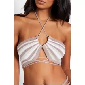 I Saw It First Brown Ruched Front Cross Tie Detail Stripe Bandeau Bralet - Brown