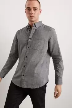 image of Mens Grey Slim Fit Chambray Button Down Shirt