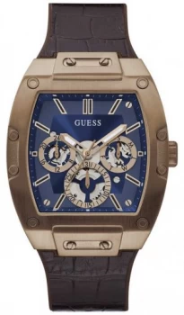 Guess Phoenix Mens Brown Leather Strap Blue Dial Watch