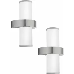 Image of Loops - 2 pack IP44 Outdoor Wall Light Stainless Steel & Silver 2x 60W E27 Lamp