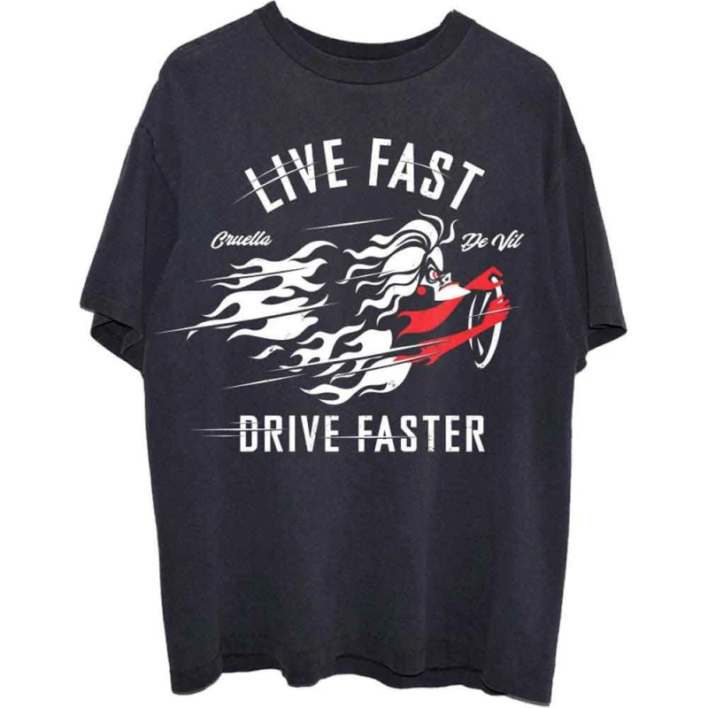 Image of Disney 101 Dalmations Cruella Live Faster T Shirt Black unisex