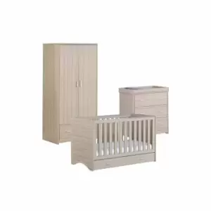 Image of Babymore Veni Oak Room Set 3 Pieces With Drawer - Cot Bed Chest Wardrobe