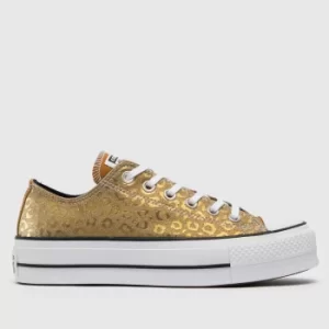 image of Converse Gold Leopard Glitter Lift Trainers