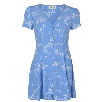 image of Jack Wills Mollie Ditsy Print V Neck Mini Dress - Blue Print