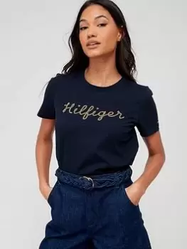 Image of Tommy Hilfiger Regular Gold Crew- Neck - Blue Size S, Women