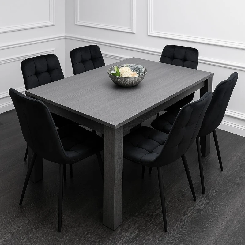 Image of KOSY KOALA Dining Table Set with 6 Chairs Dining Room and Kitchen table set of 6 Dark Grey unisex