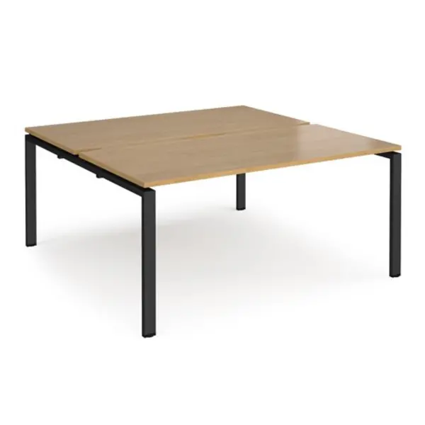 Image of Adapt Bench Desk 2 Person Rectangular Desks 1600mm With Sliding Tops Oak Tops With Black Frames 1200mm Depth Adapt Oak STE1612-K-O