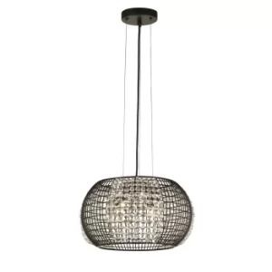 image of Cage 4 Light Black Drum Ceiling Pendant with Crystal Glass Panels