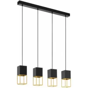 image of Pendant Ceiling Light Colour Black Gold Square Shades Bulb GU10 4x5W Included