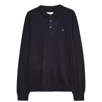 image of Jack Wills Alfie Long Sleeve Knitted Polo Shirt - Navy