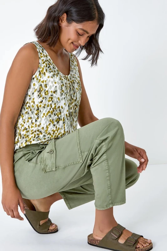 Image of Roman Abstract Spot Print Button Vest Khaki