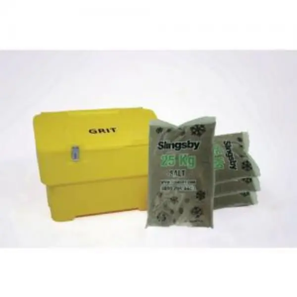 Image of ESE Direct Lockable Yellow 115L Grit Bin with 4 x 25kg Brown Salt 395092 Grit Bins