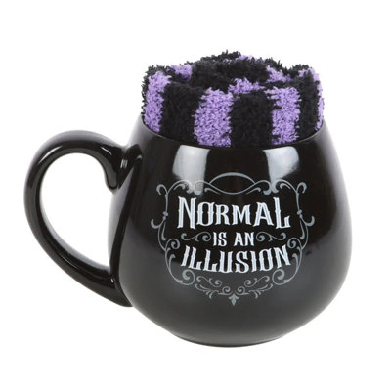Image of Something Different Something Different Normal Is An Illusion Gothic Mug and Sock Set in Black One Size Unisex 5063527806925