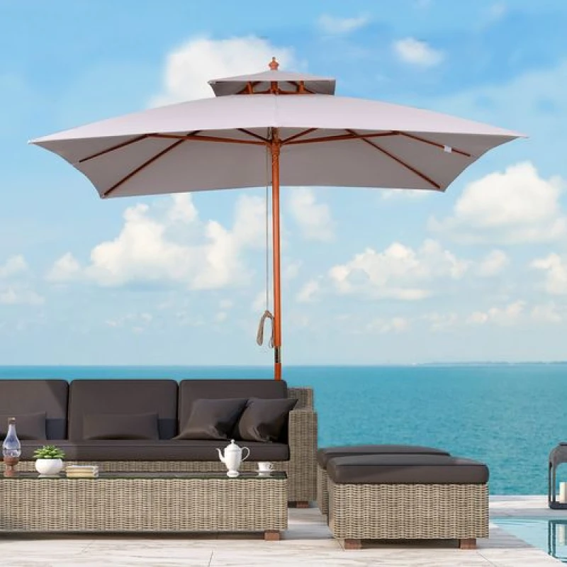 Image of OUTSUNNY Patio Parasol Garden Sun Umbrella Sunshade Bamboo in Grey Grey Unisex